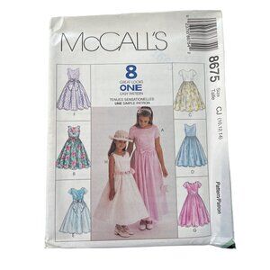 90s McCalls 8675 Girls Dress Sewing Pattern Sizes 10-12-14 8 Variations UNCUT